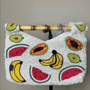 Handcrafted In India | Papaya Watermelon Banana Avocado Bag w/ Wood Handles 🍉🥑🍌